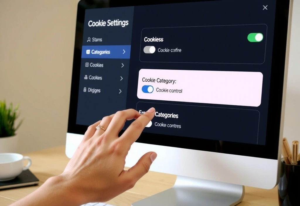 Illustrazione di un utente che gestisce le impostazioni dei cookie su un computer