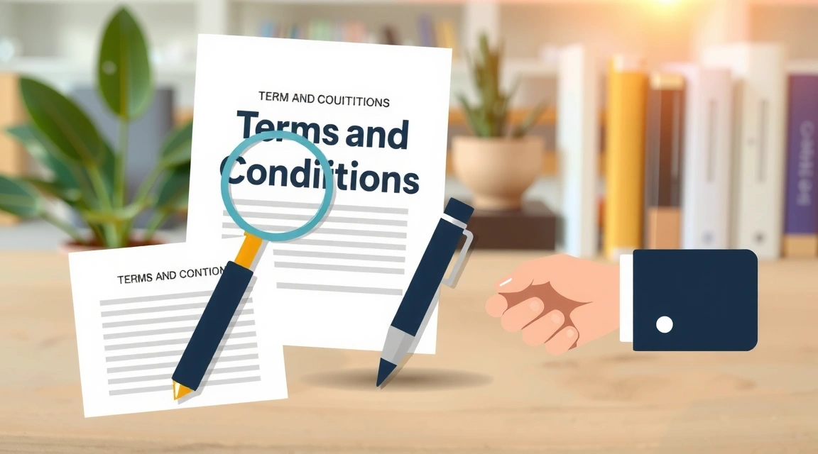 Rappresentazione astratta dei termini e condizioni, con icone di documenti e accordi